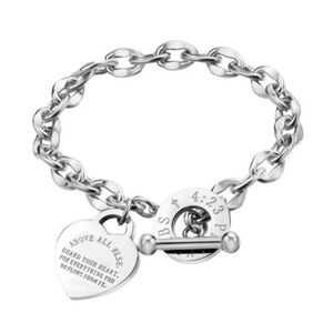 NEW Heart Stainless Steel Proverbs Toggle Bracelet